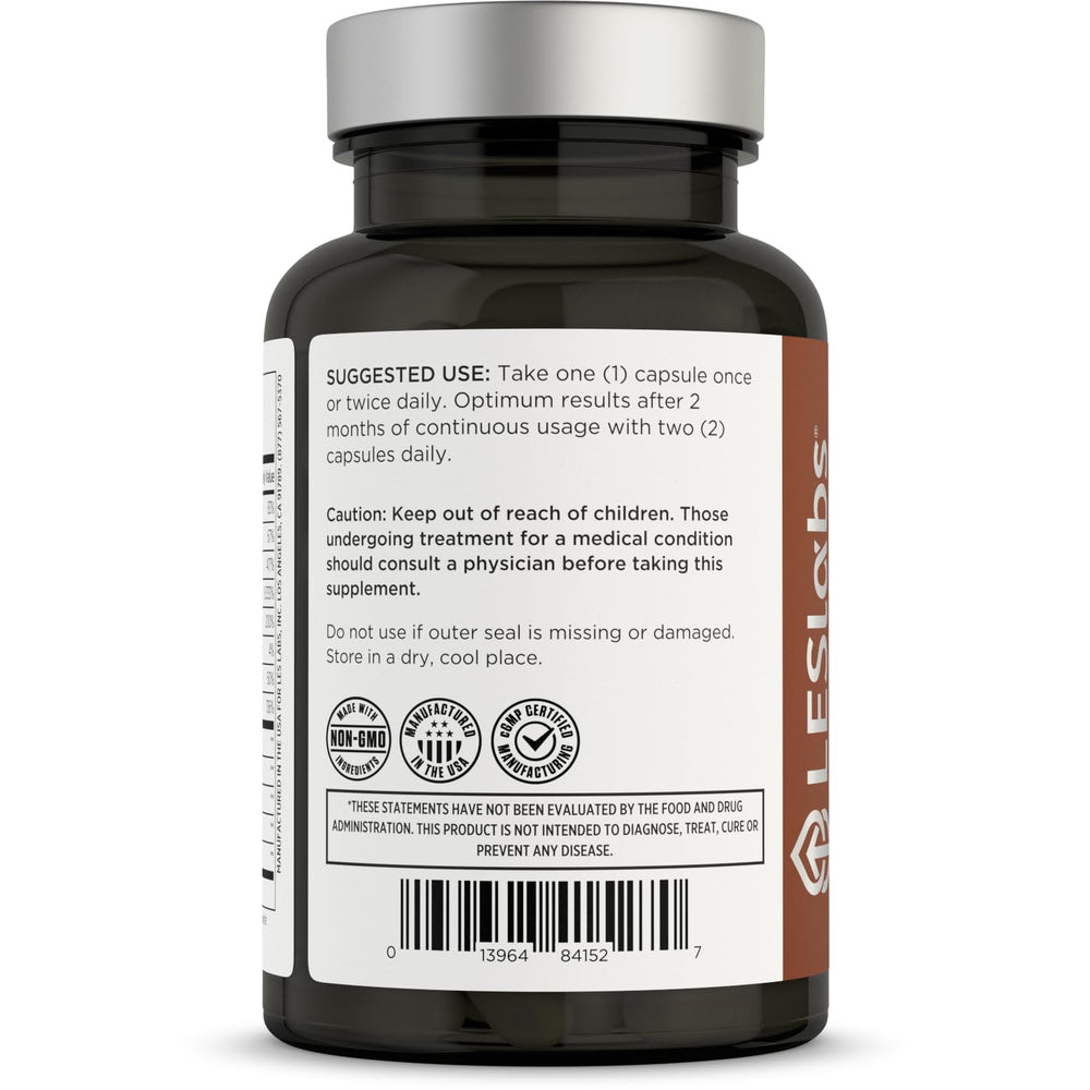 Label close-up of LES Labs Hair Health highlighting key ingredients.