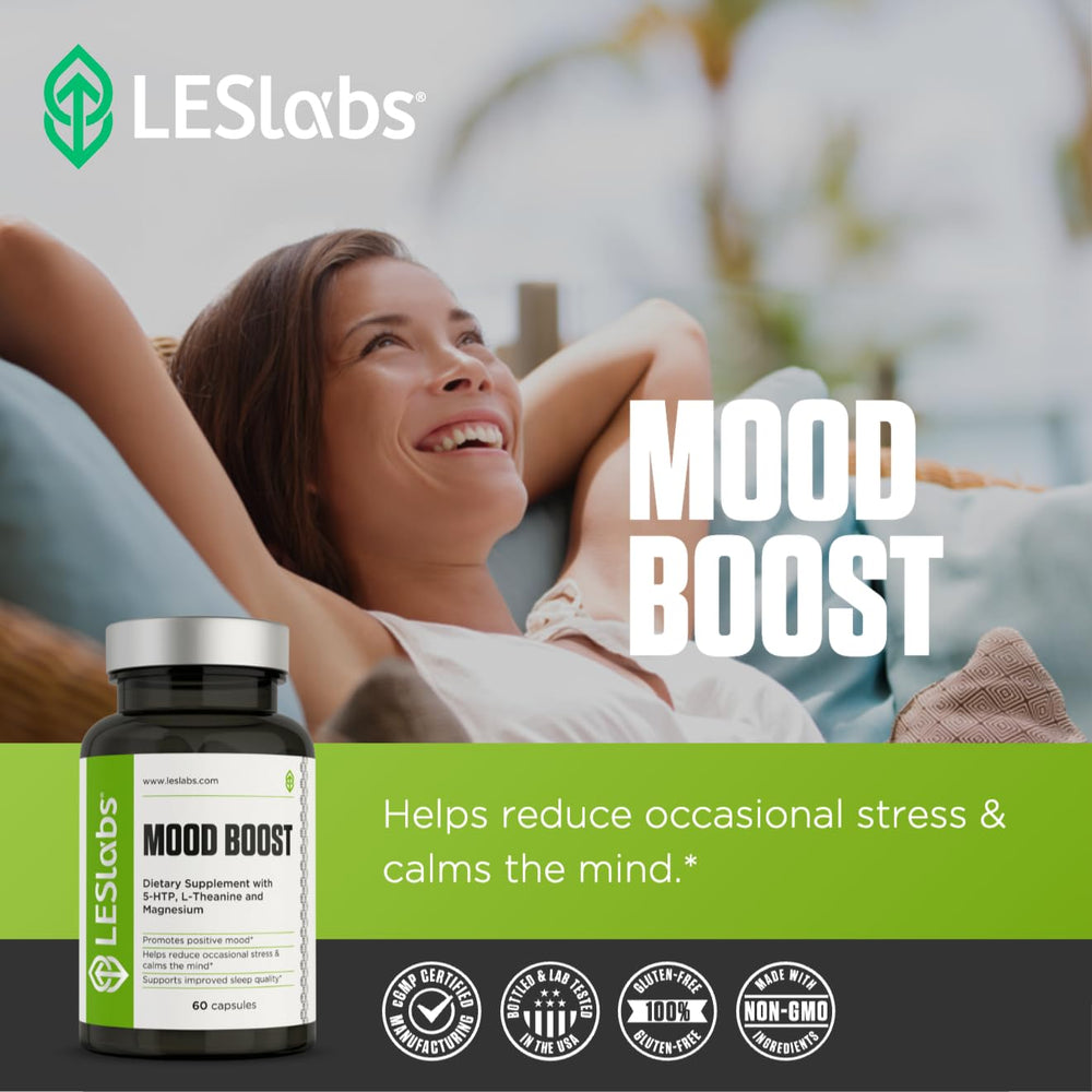 LES Labs Mood Boost night routine scene suggesting restful sleep