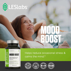 LES Labs Mood Boost night routine scene suggesting restful sleep