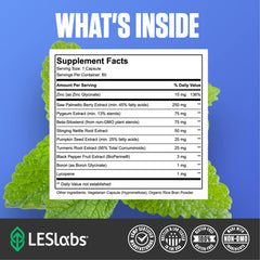 LES Labs Prostate Health label close-up showing ingredients supporting urinary function.