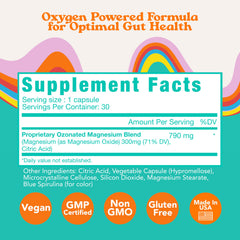 Close-up of Let Loose ozonated magnesium oxide capsules for gentle digestive support.