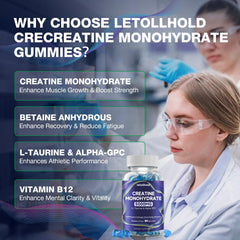 Letollhold creatine gummies ready-to-eat jar signaling convenient daily performance support.
