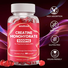 Gummies dispensed from bottle for easy daily creatine routine.