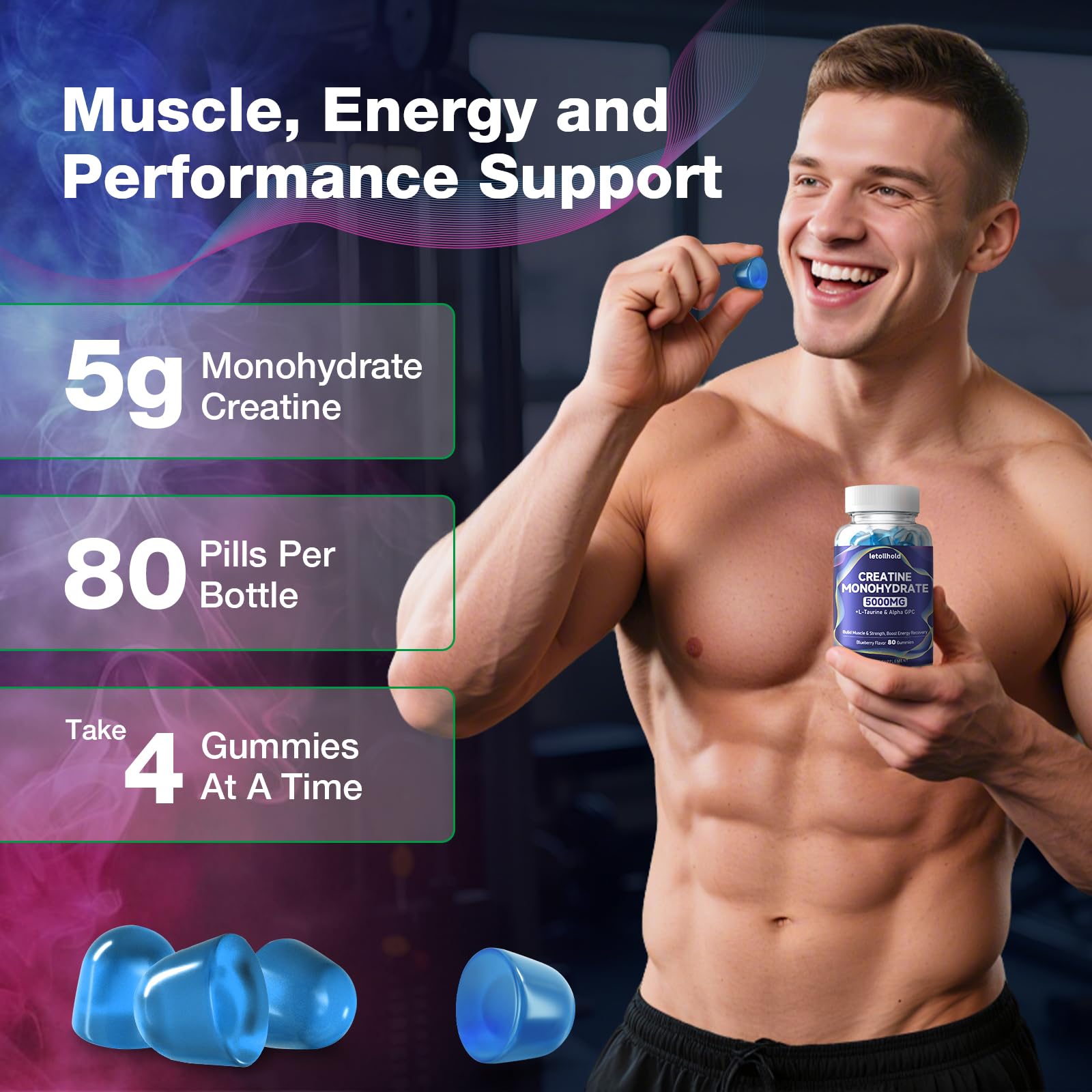 GMP-certified production badge beside blueberry gummies reinforces quality.