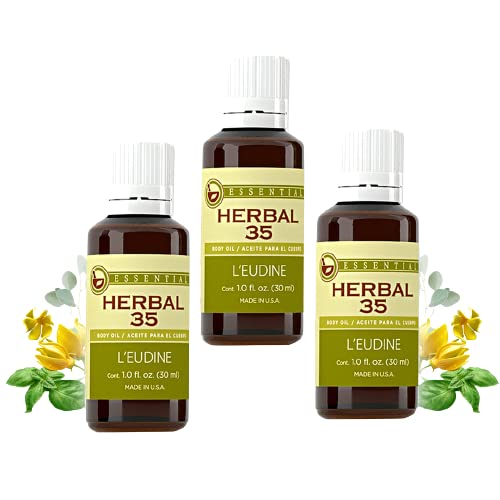 L’EUDINE Herbal 35 essential oil bottle close-up for calming aromatherapy and tension relief.