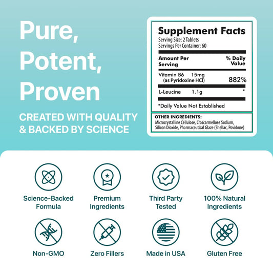 LEUSIX tablets close-up in hand for daily use, caffeine-free.