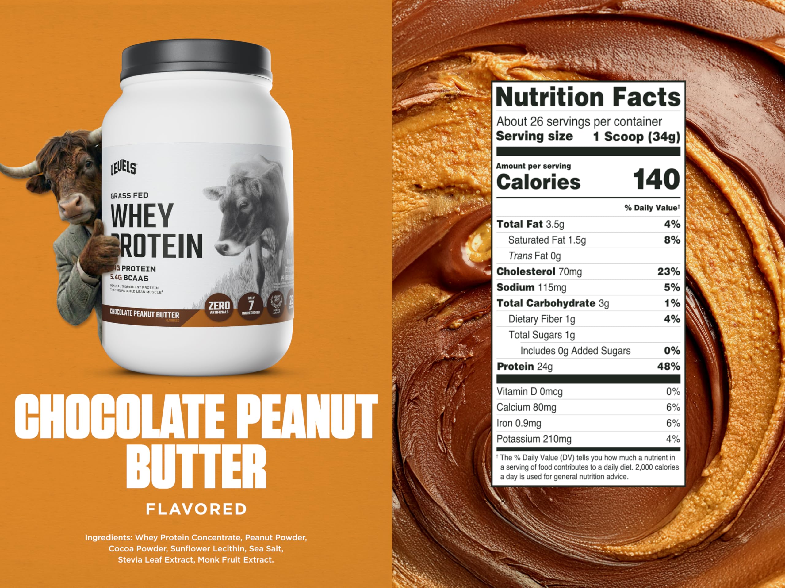 Levels Chocolate Peanut Butter flavor powder ready for tasty, clean nutrition.