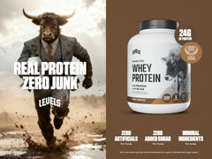 Levels Double Chocolate whey powder being poured for a smooth shake.