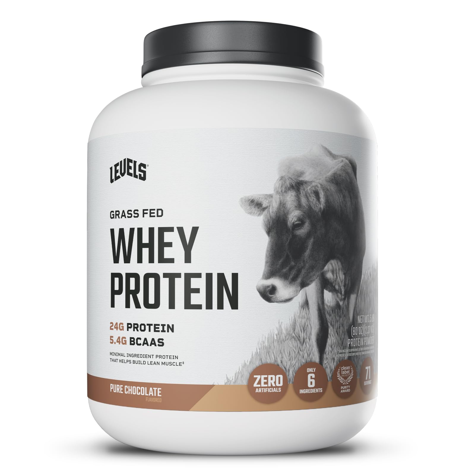 Levels Grass-Fed Whey bottle for daily premium protein fueling.