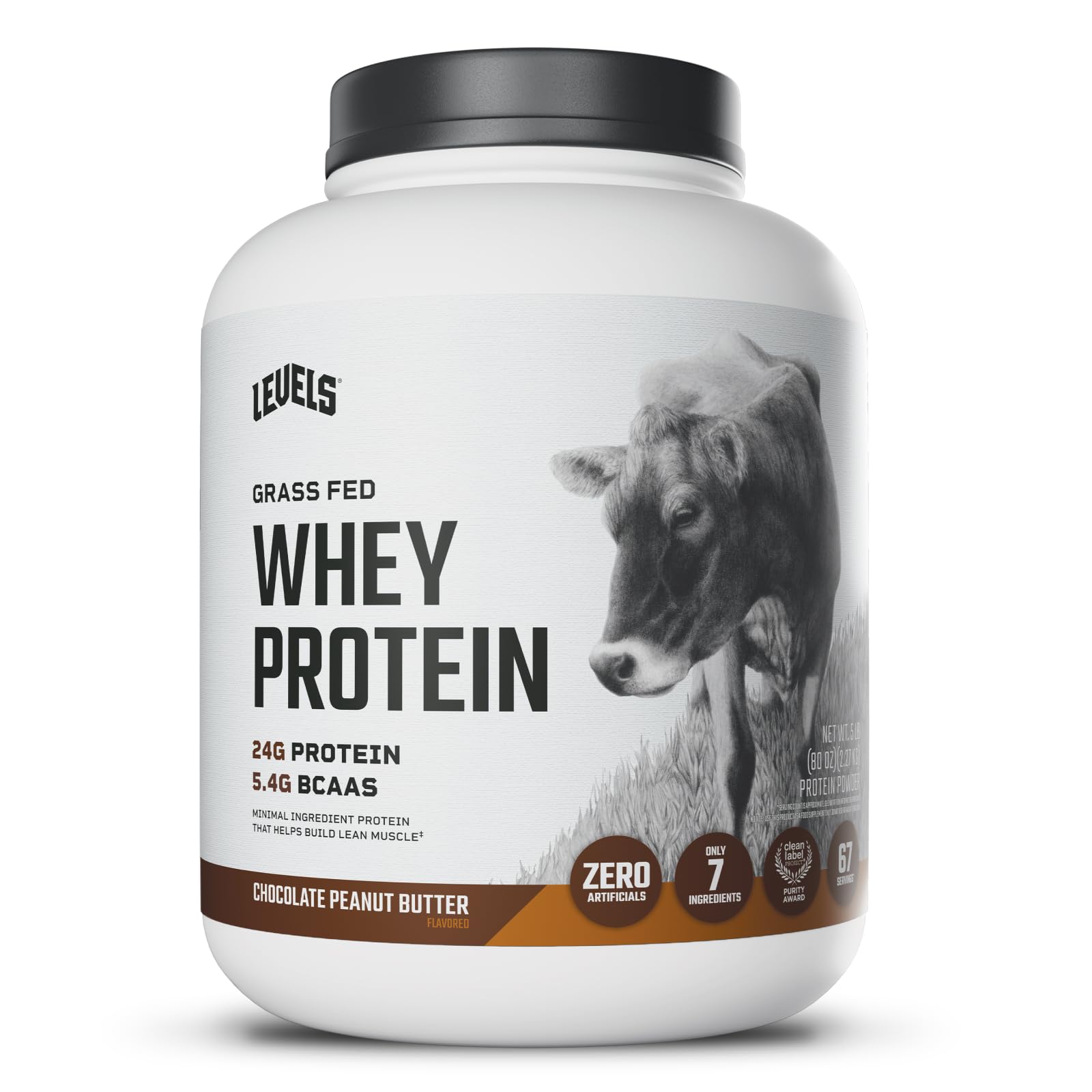 Levels Grass Fed Whey canister on display for premium protein