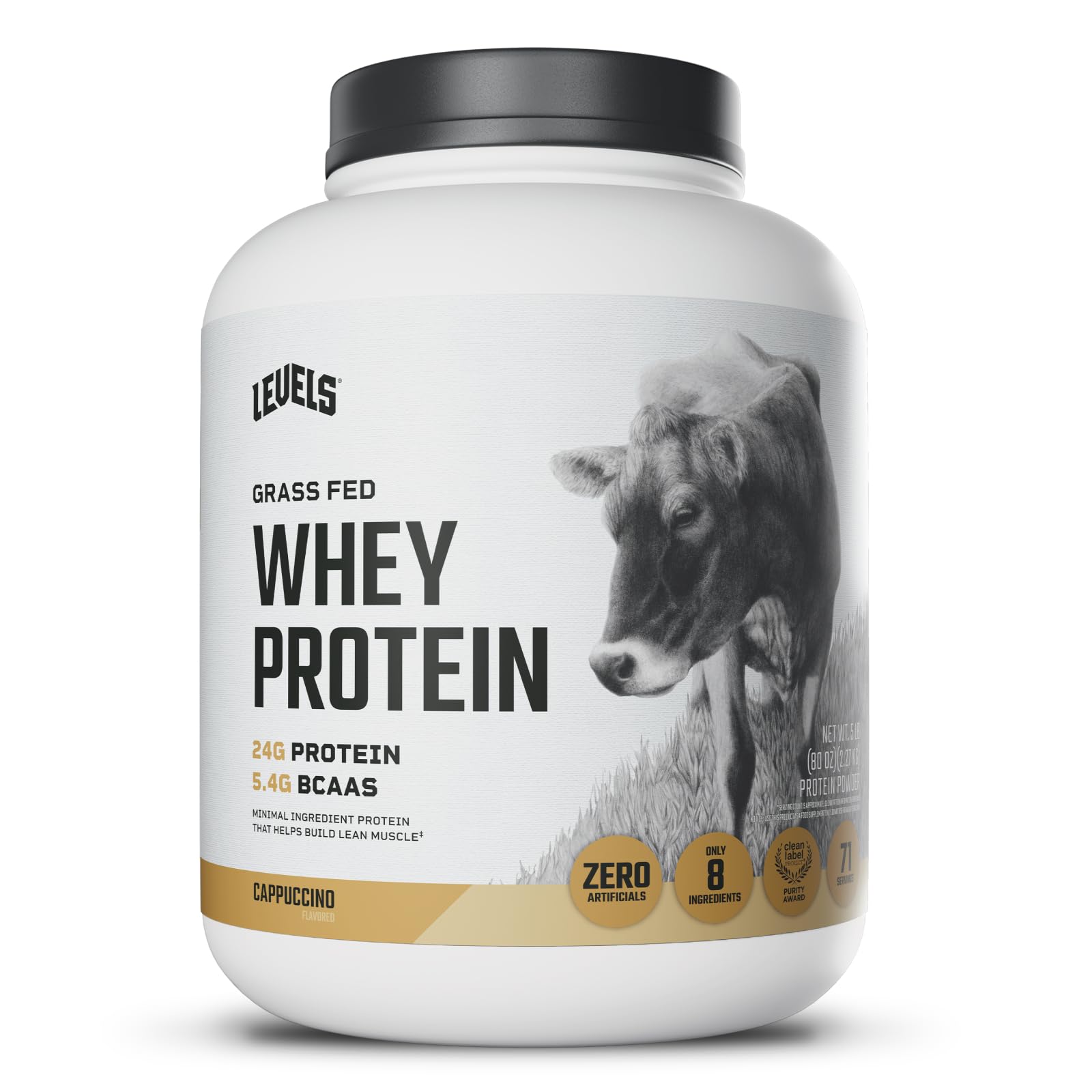 Levels Grass Fed Whey Cappuccino Powder boosts protein in quick shakes.