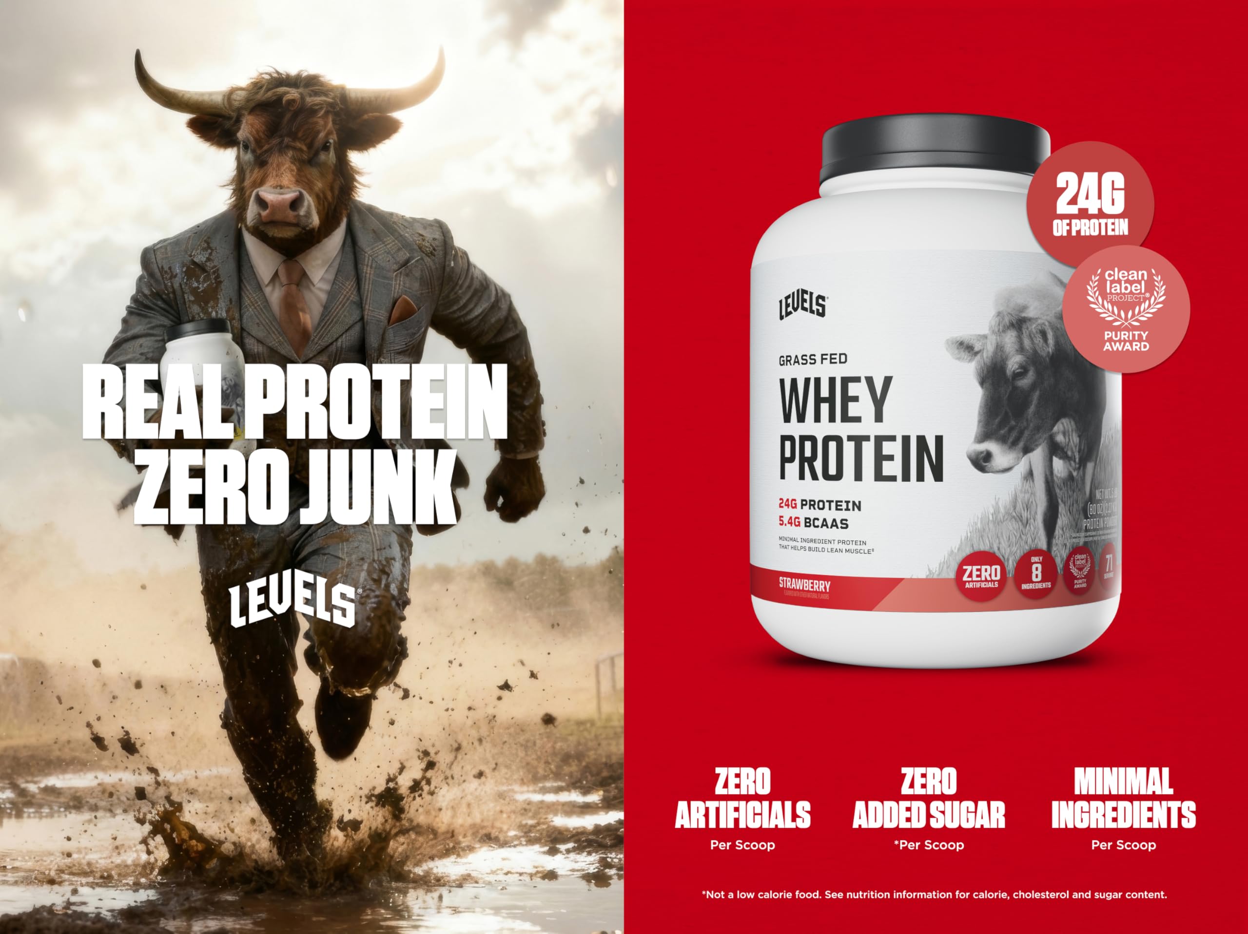 Levels Grass-Fed Whey label and ingredients showing clean dairy.