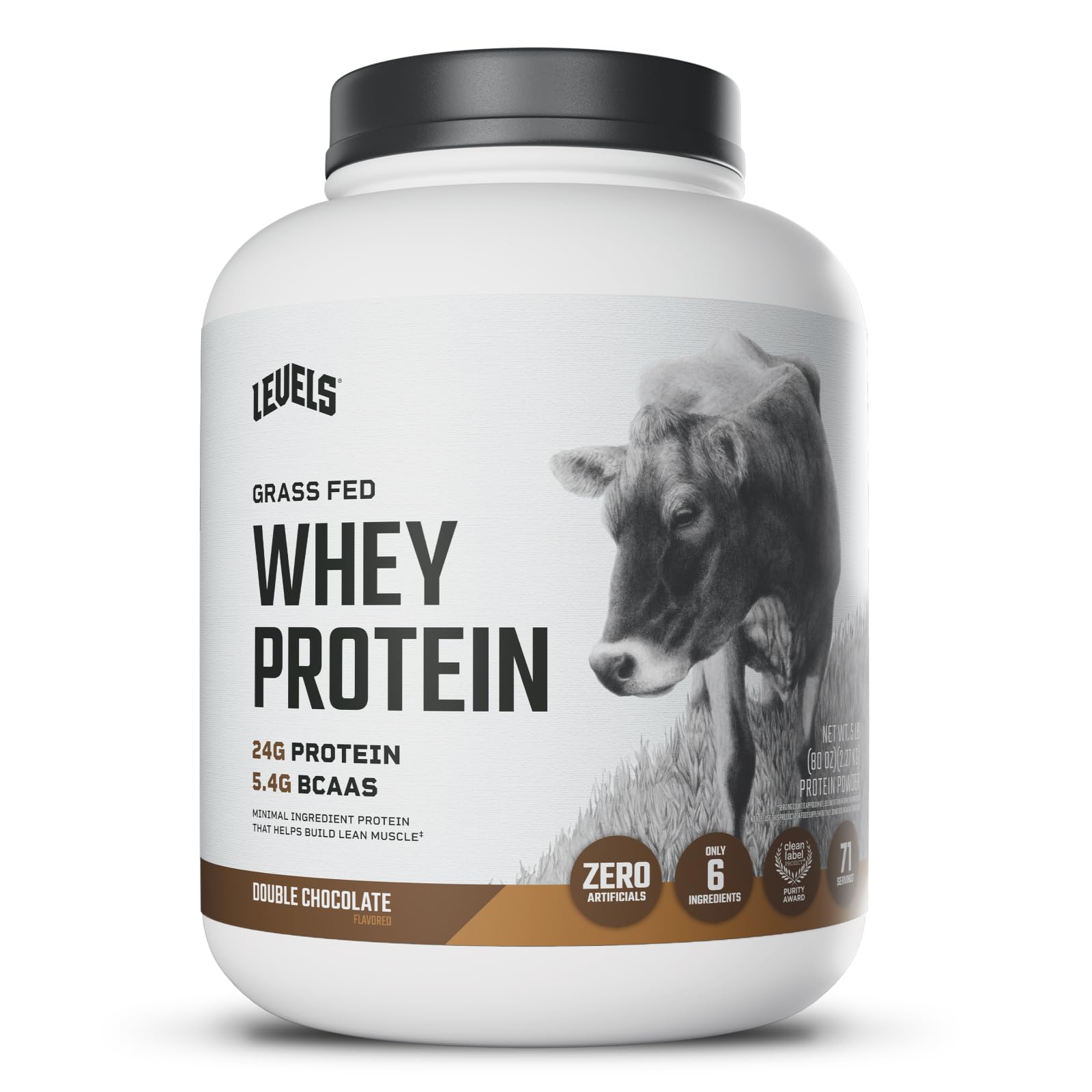 Levels Grass Fed Whey protein jar highlights clean dairy sourcing and quality.