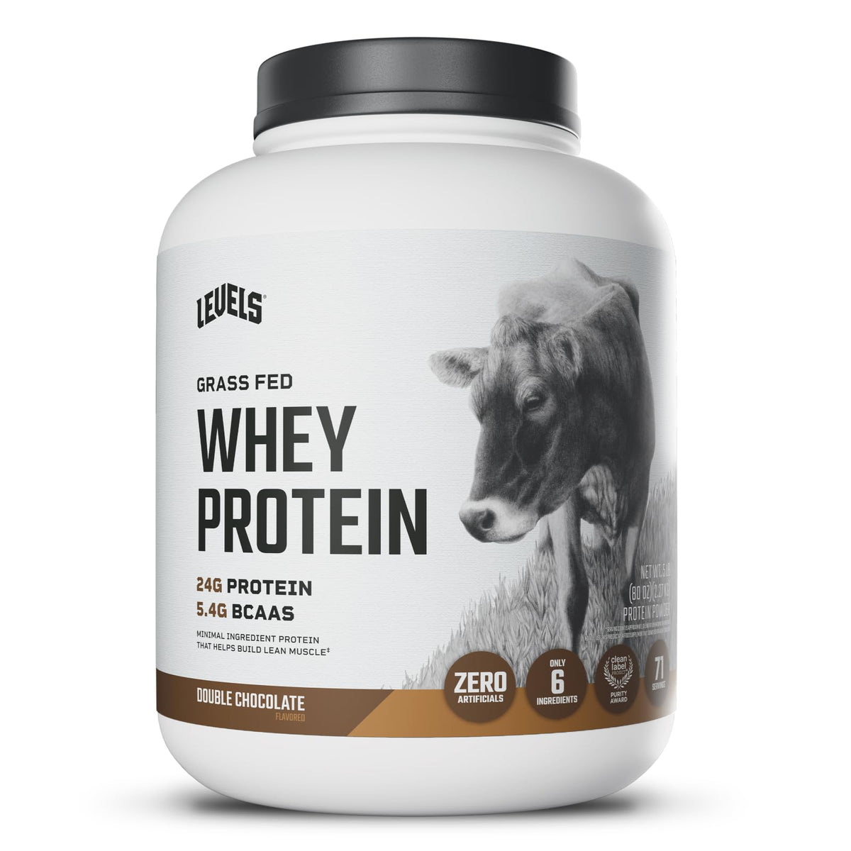 Levels Grass Fed Whey protein jar highlights clean dairy sourcing and quality.