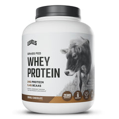 Levels Grass Fed Whey protein jar highlights clean dairy sourcing and quality.