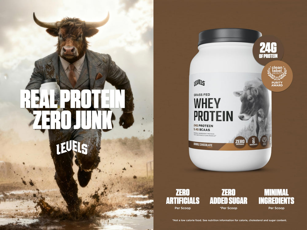 Levels Grass Fed Whey Nutrition facts close-up highlighting 24g protein per serving