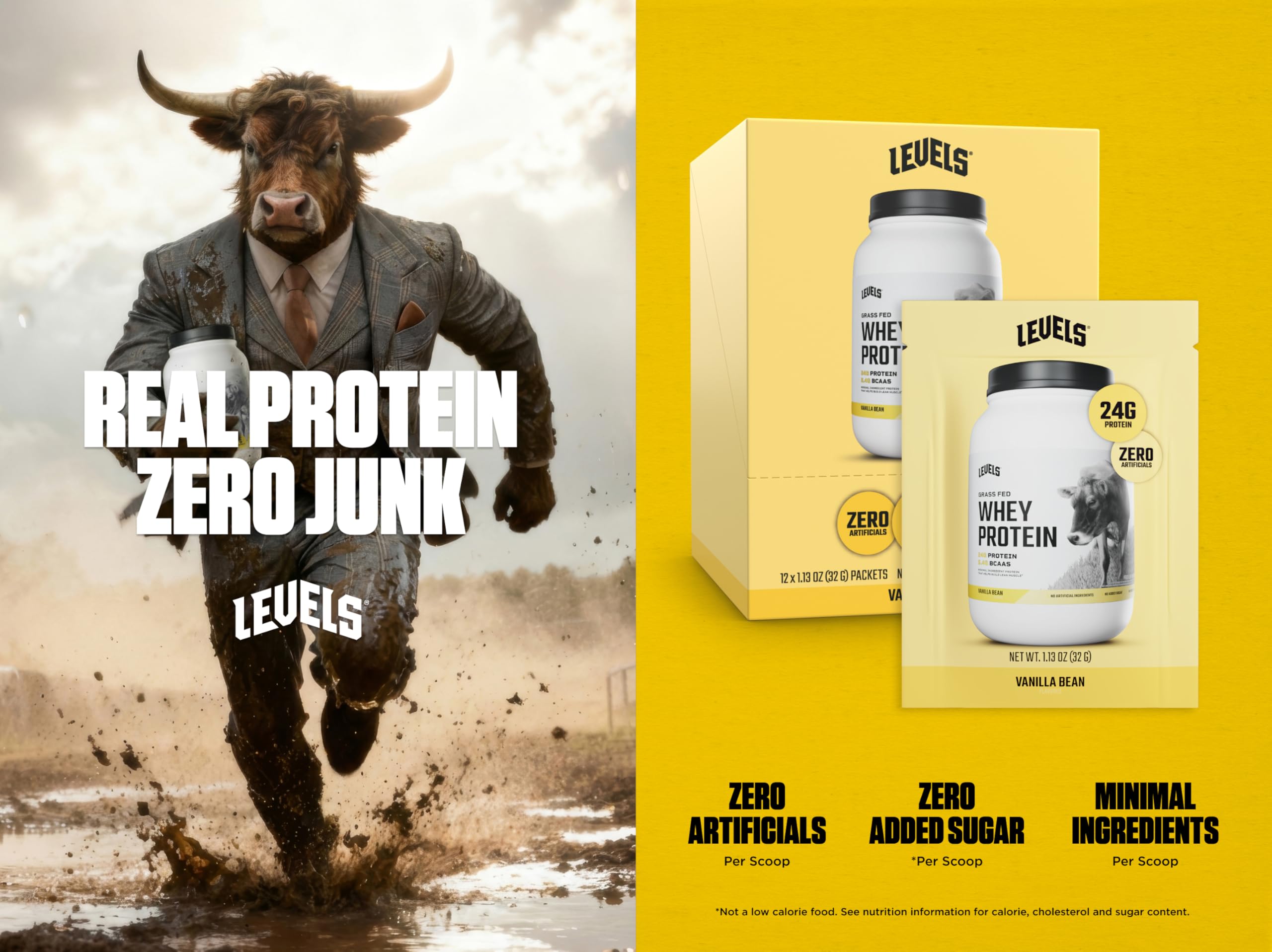 Levels Grass Fed Whey Vanilla Bean label closeup highlighting nutrition