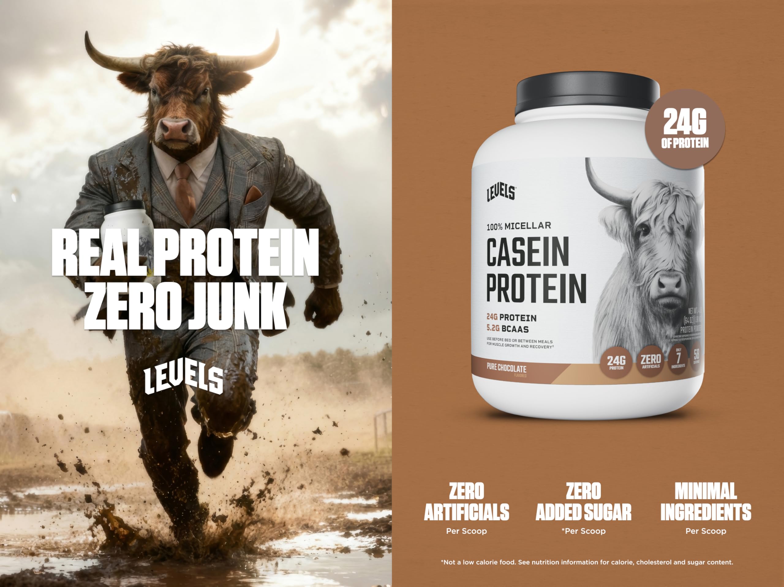 Bottle with scoop from Levels Nutrition showing convenient protein delivery.