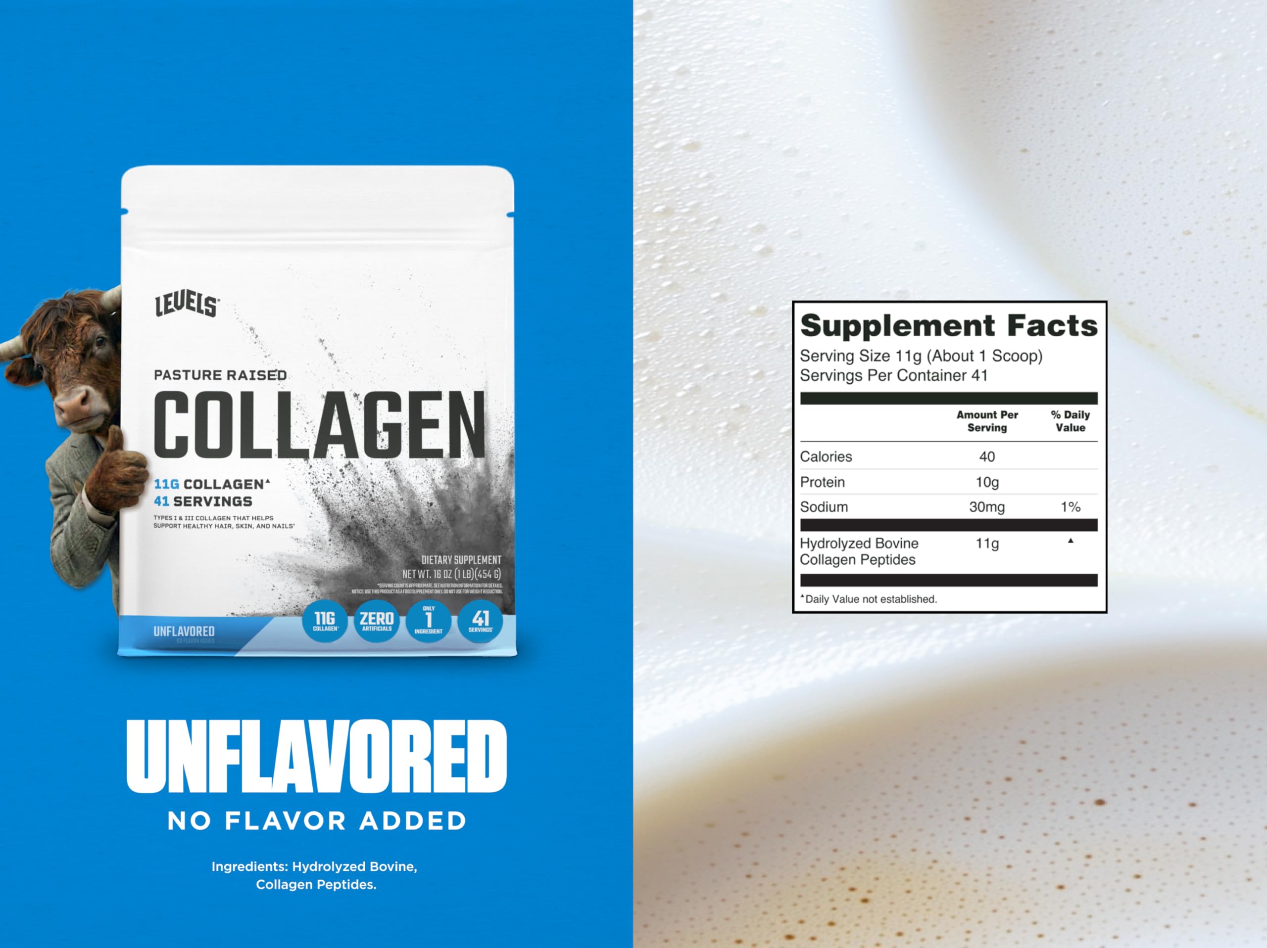 Collagen peptides dissolving in coffee for a smooth daily boost