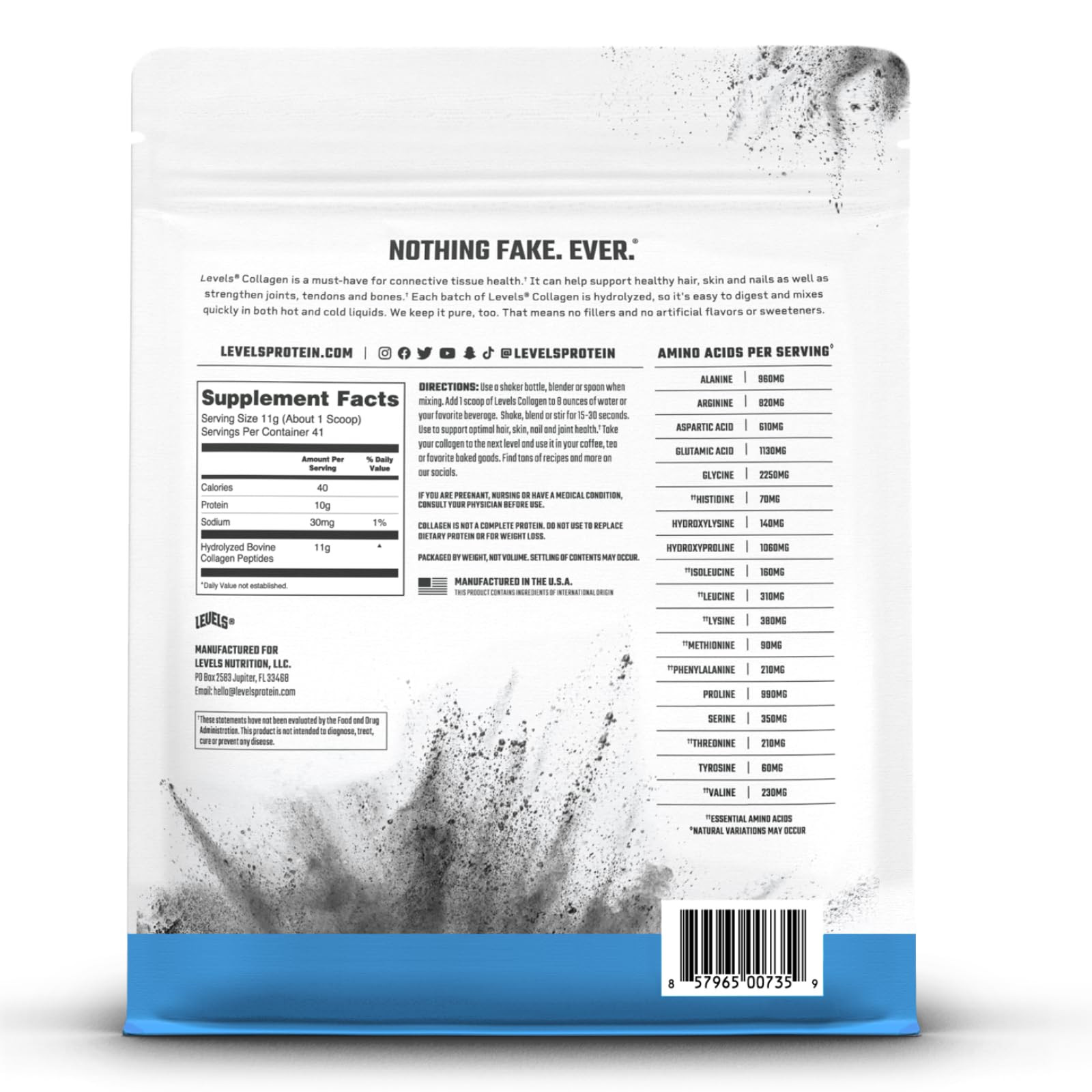 Close-up of Levels Nutrition label highlighting clean ingredients