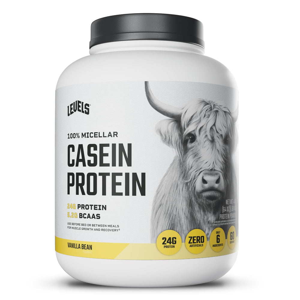 Levels Nutrition Vanilla Bean Casein container front for steady amino acid delivery