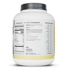 Levels Nutrition Vanilla Bean Casein jar on counter with clean label