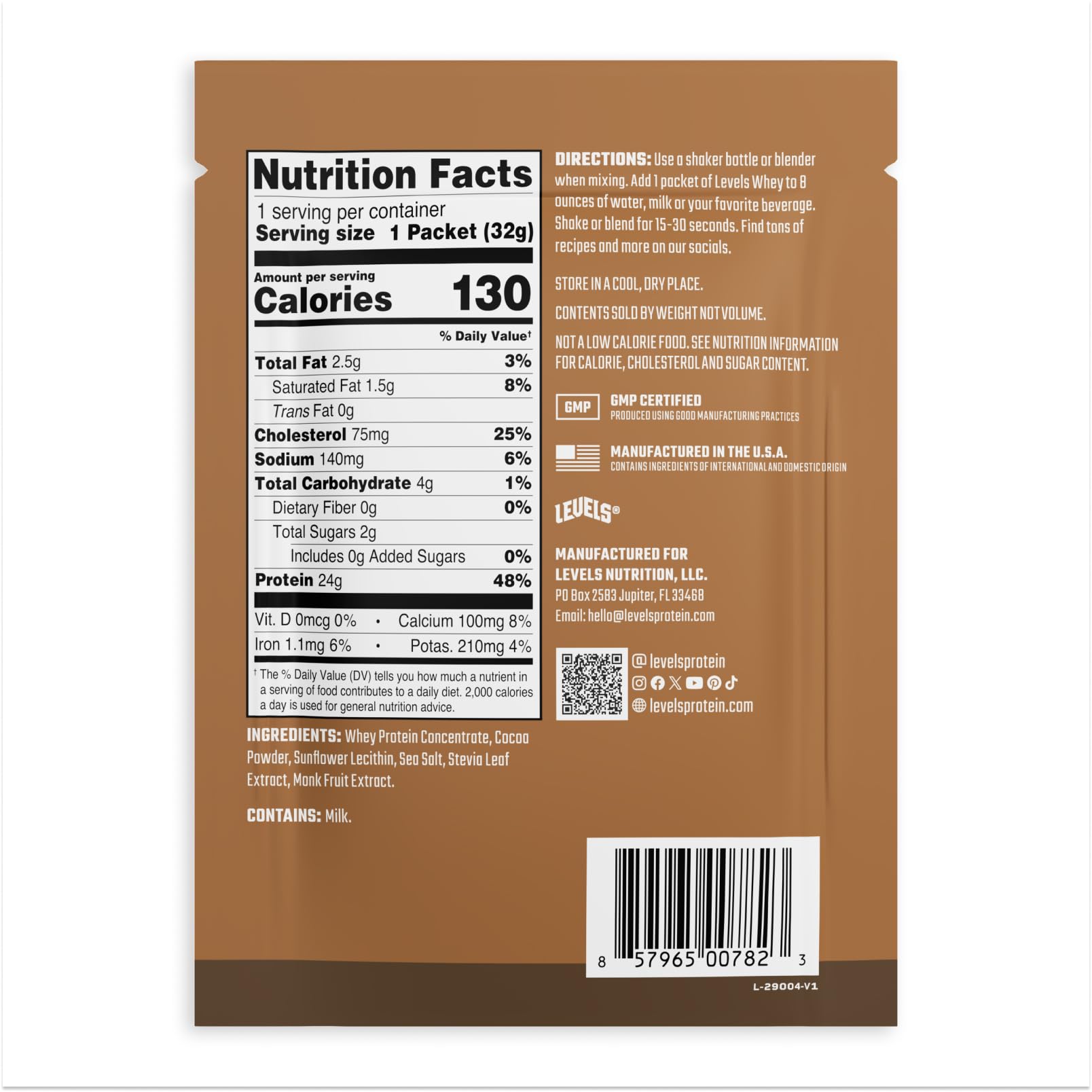 Levels whey with non-GMO sunflower lecithin for easy mixing