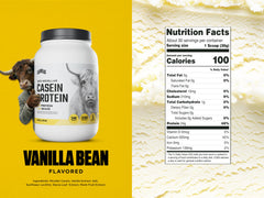 Levels Vanilla Bean Casein label closeup emphasizes hormone-free, clean ingredients.