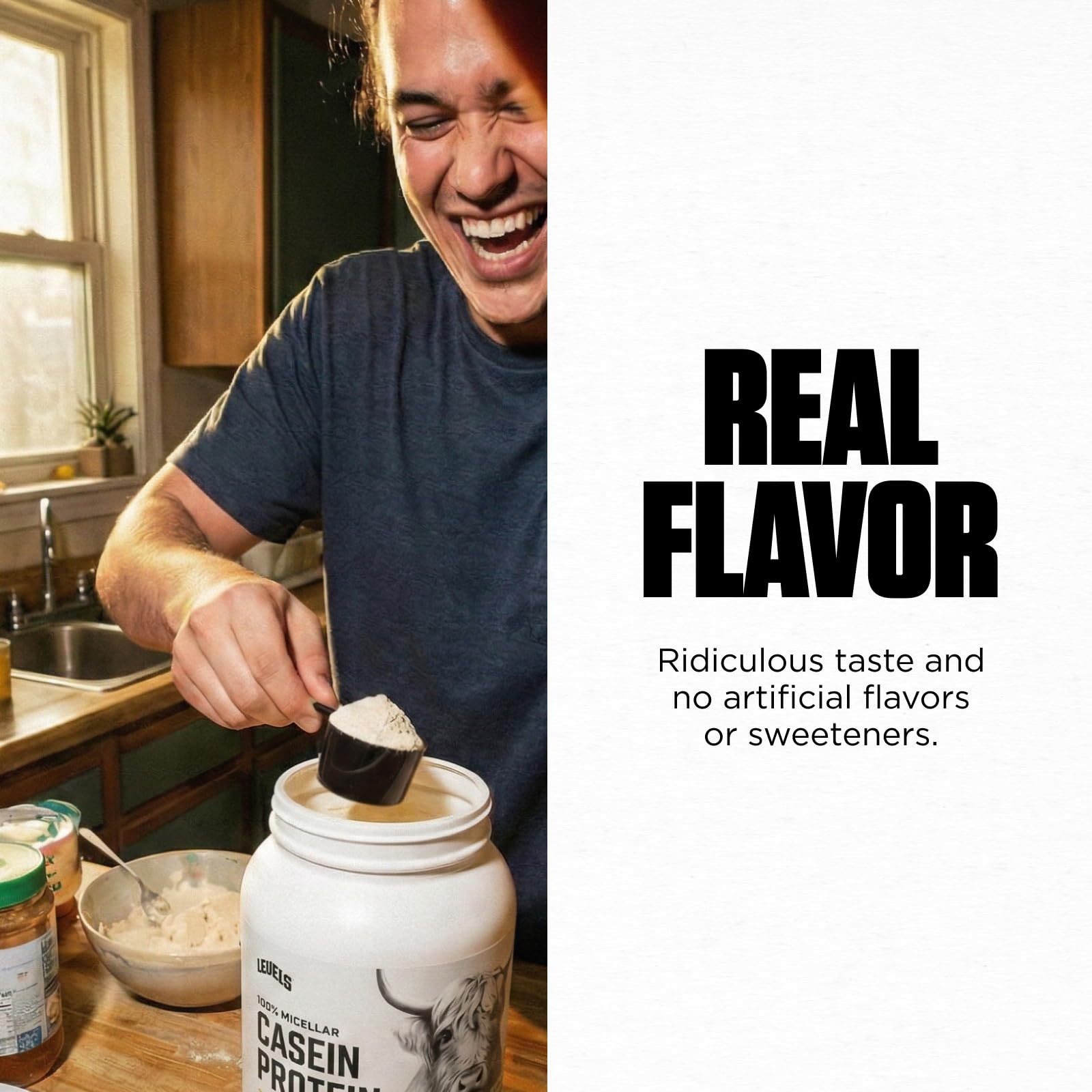 Levels Vanilla Bean Casein made in the USA signals quality production.
