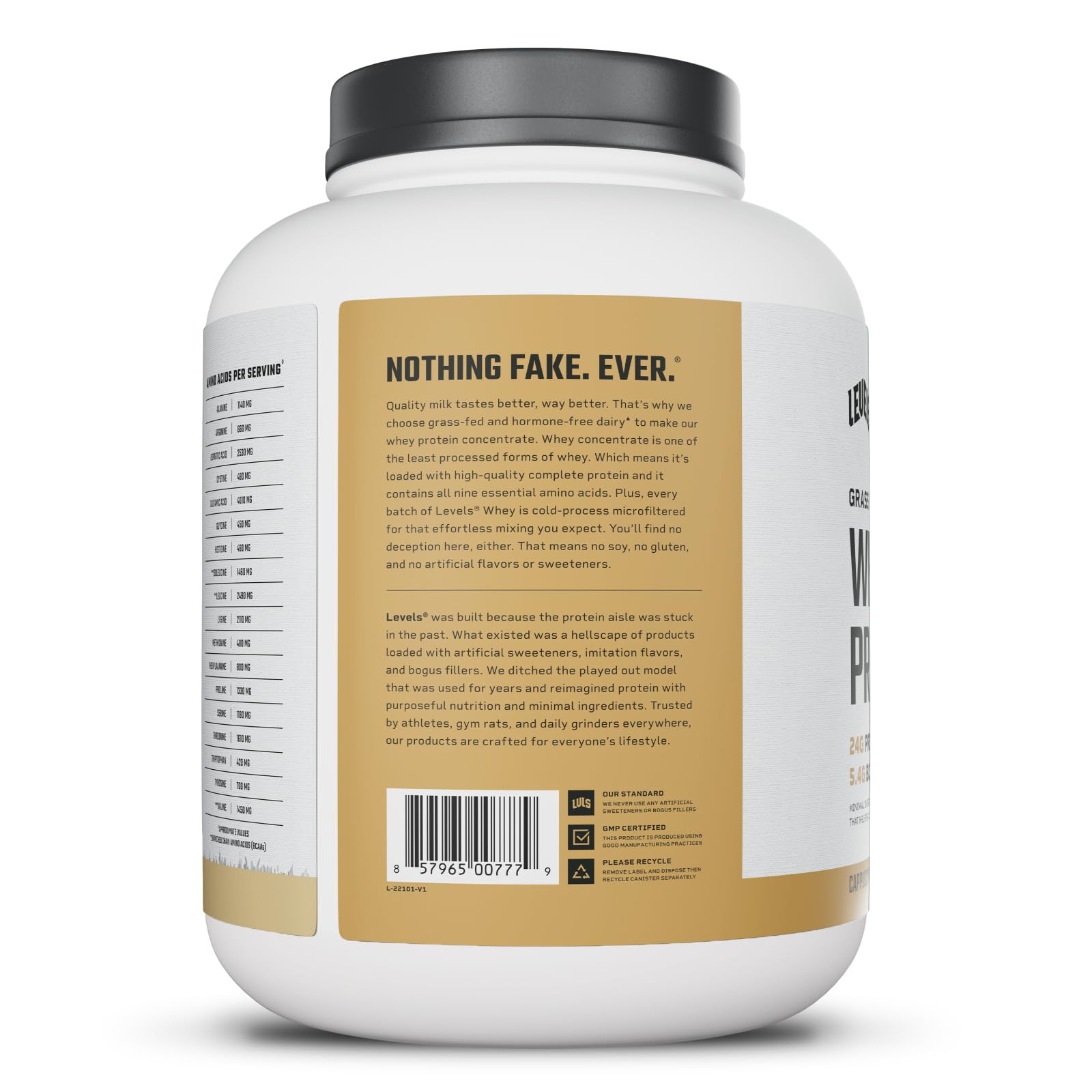 Levels protein powder blends with non-GMO lecithin for smooth shakes.