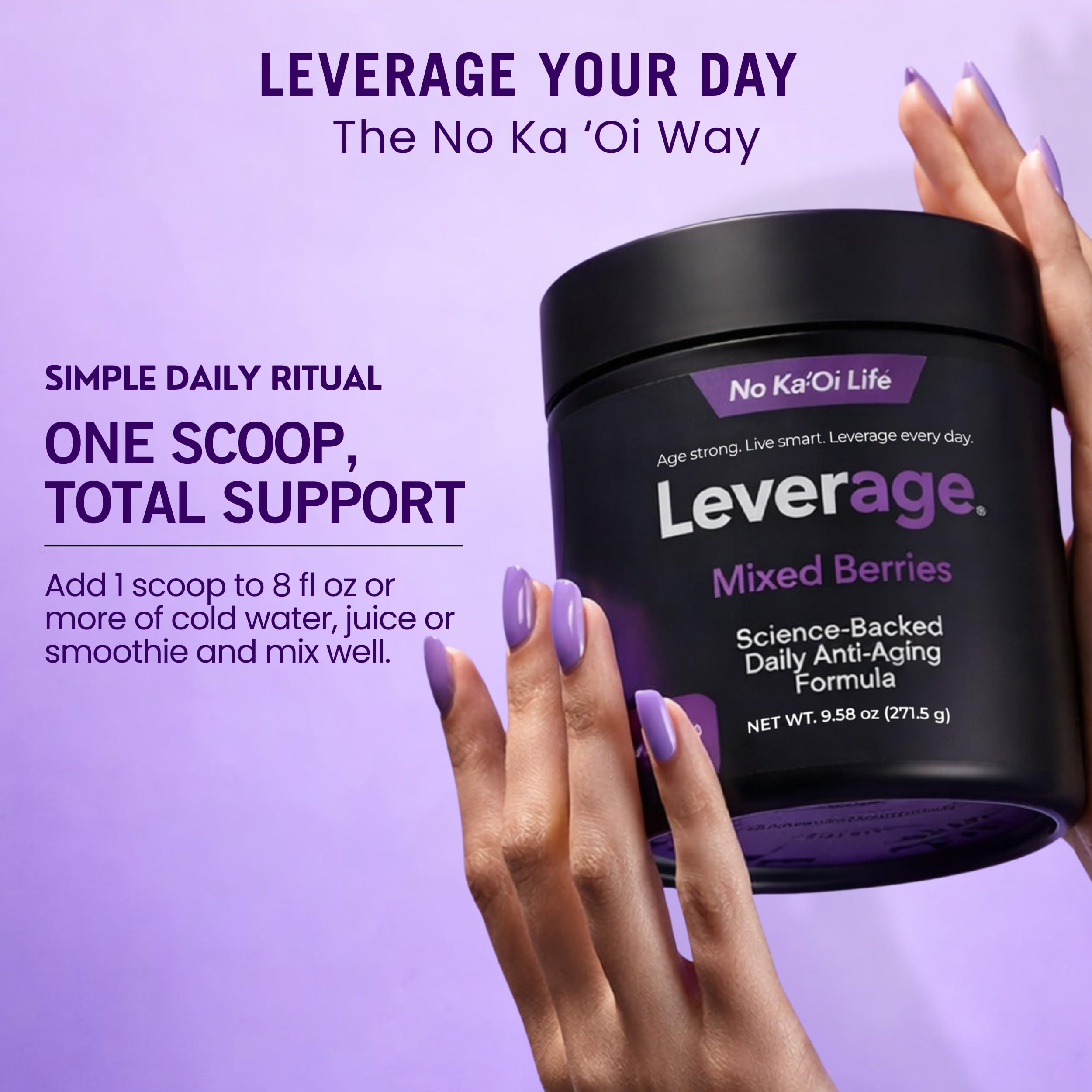 Leverage 30 servings label highlights value and consistency.