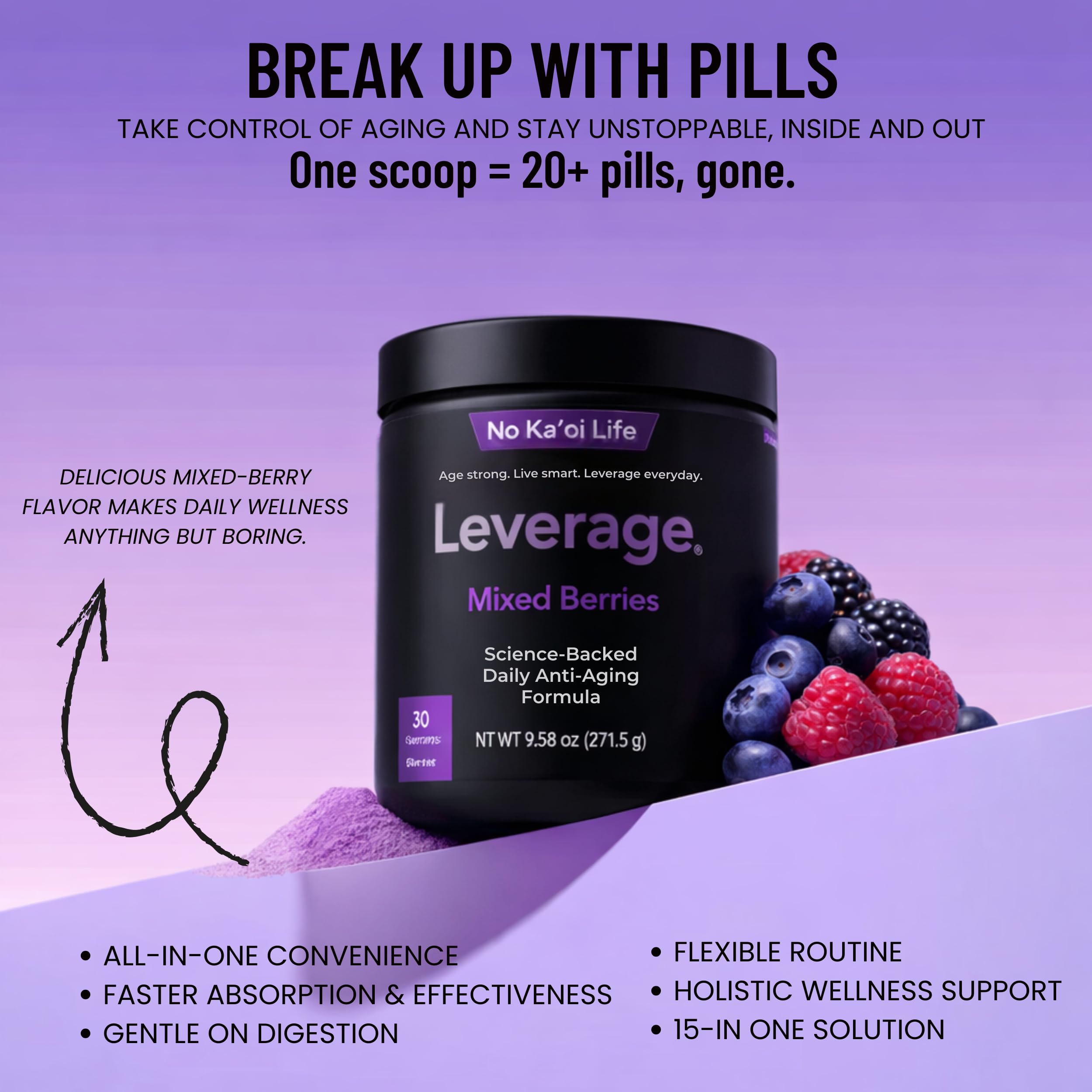 Leverage Mixed Berries being stirred into a glass for on-the-go nutrition.