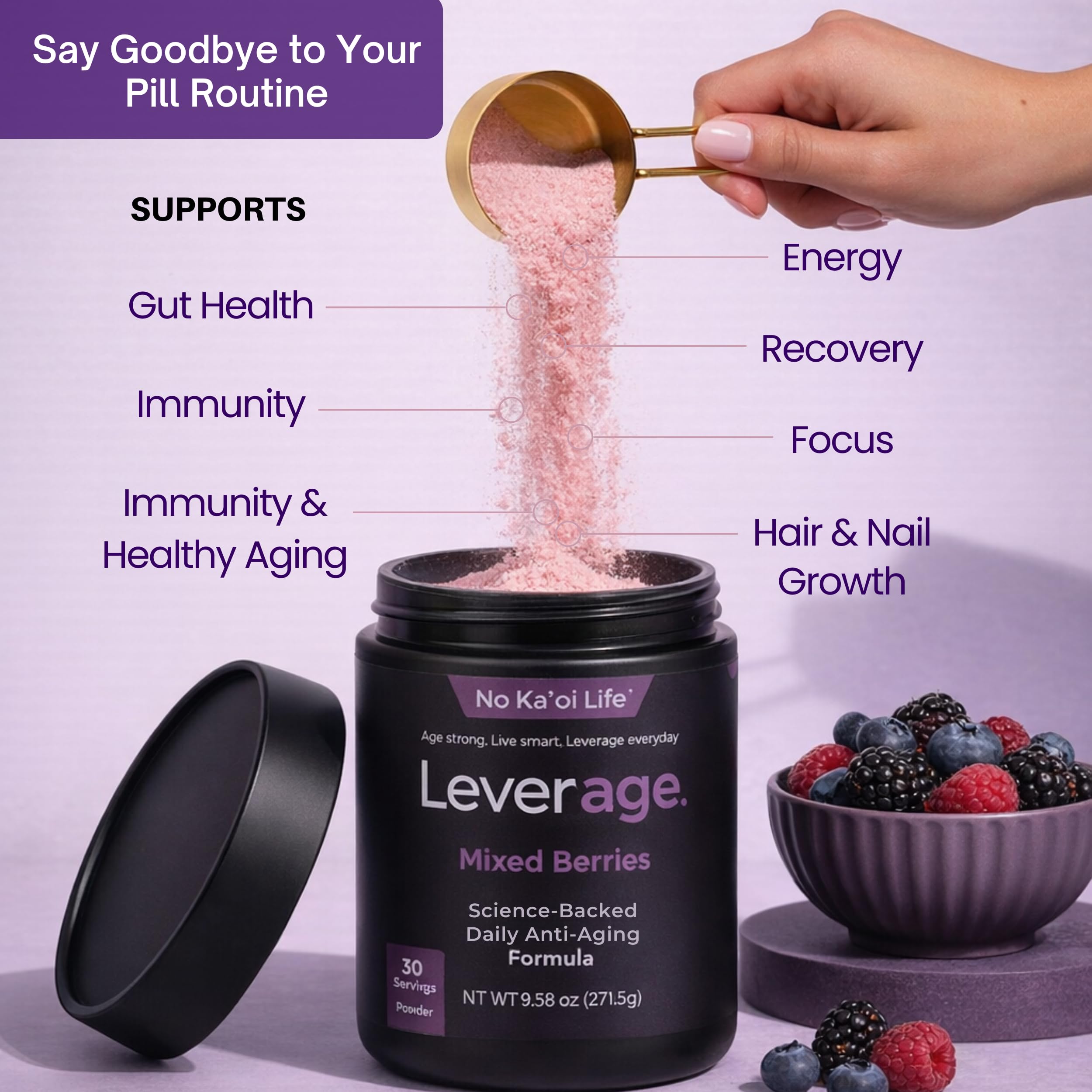 Leverage spoon with powder ready to mix for daily use.