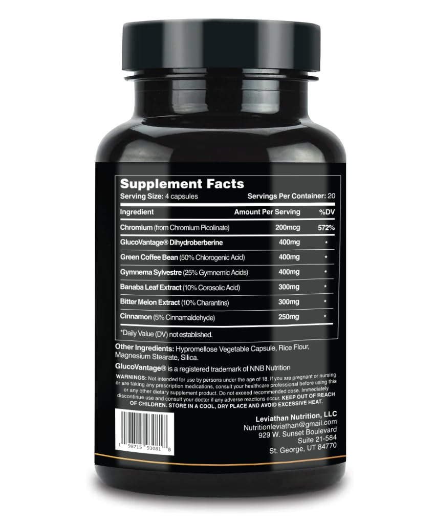 Leviathan GlucoSurge scene on a table showing supplements for daily routine