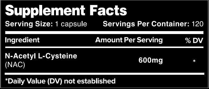 Leviathan NAC bottle front view with 120 vegetarian capsules for daily use