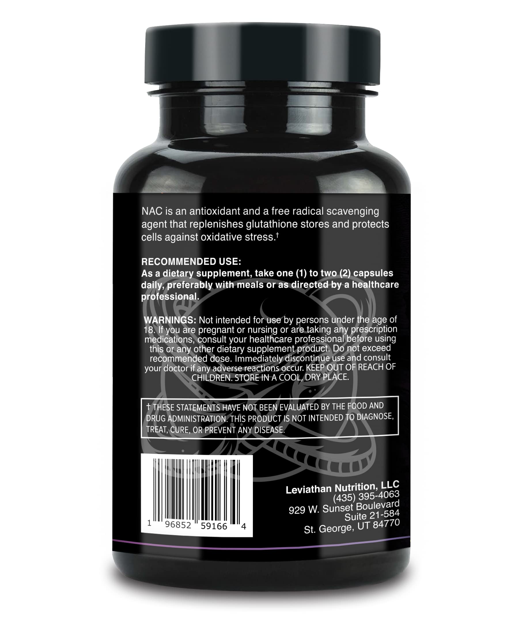 Leviathan NAC packaging box and bottle for complete wellness routine