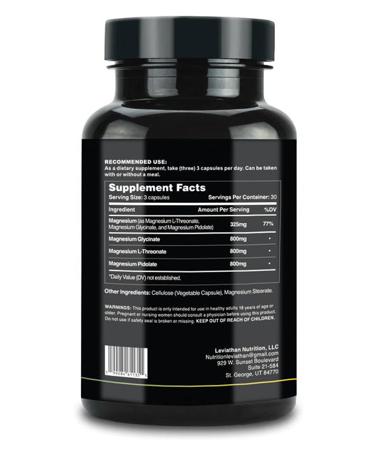 Leviathan Nutrition Full Spectrum Magnesium capsules in a vegetarian-friendly, allergen-free formula