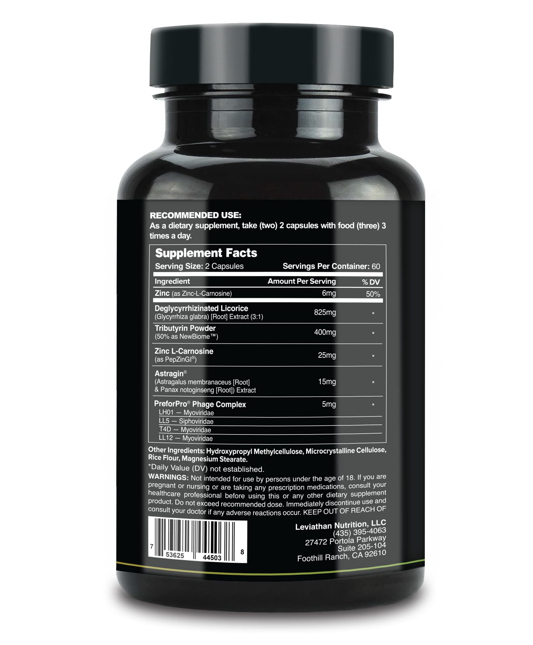 Leviathan Nutrition GI capsules close-up for gut health