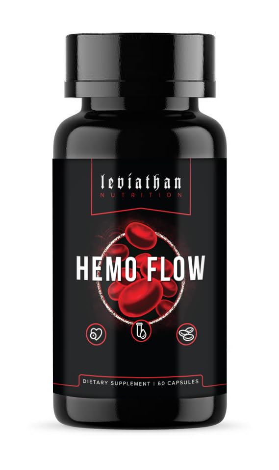 Leviathan Nutrition Hemo Flow bottle close-up showing vegan capsules for daily wellness