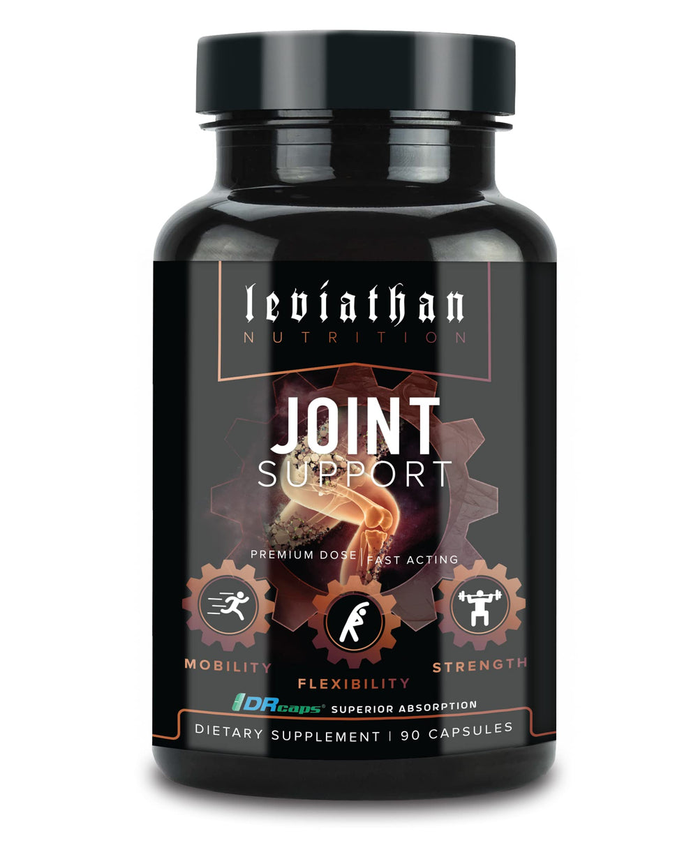 Leviathan Nutrition Joint Support bottle front shows a clean design for joint comfort and mobility