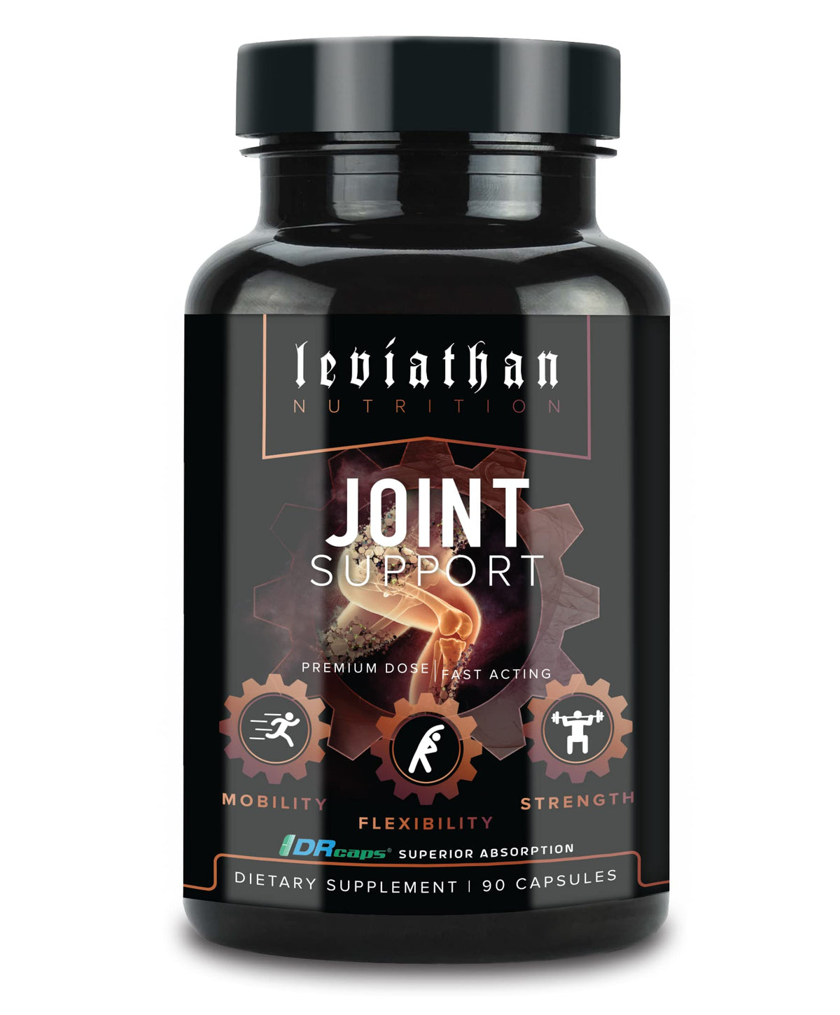 Leviathan Nutrition Joint Support bottle front shows a clean design for joint comfort and mobility