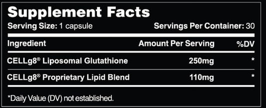 Leviathan Nutrition liposomal glutathione capsules closeup shows a smooth, easy-to-swallow capsule