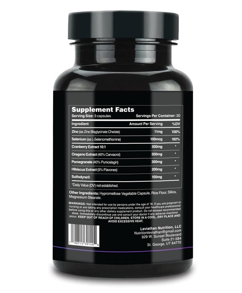Leviathan Nutrition Prostate Support bottle highlights oregano extract for bladder support.