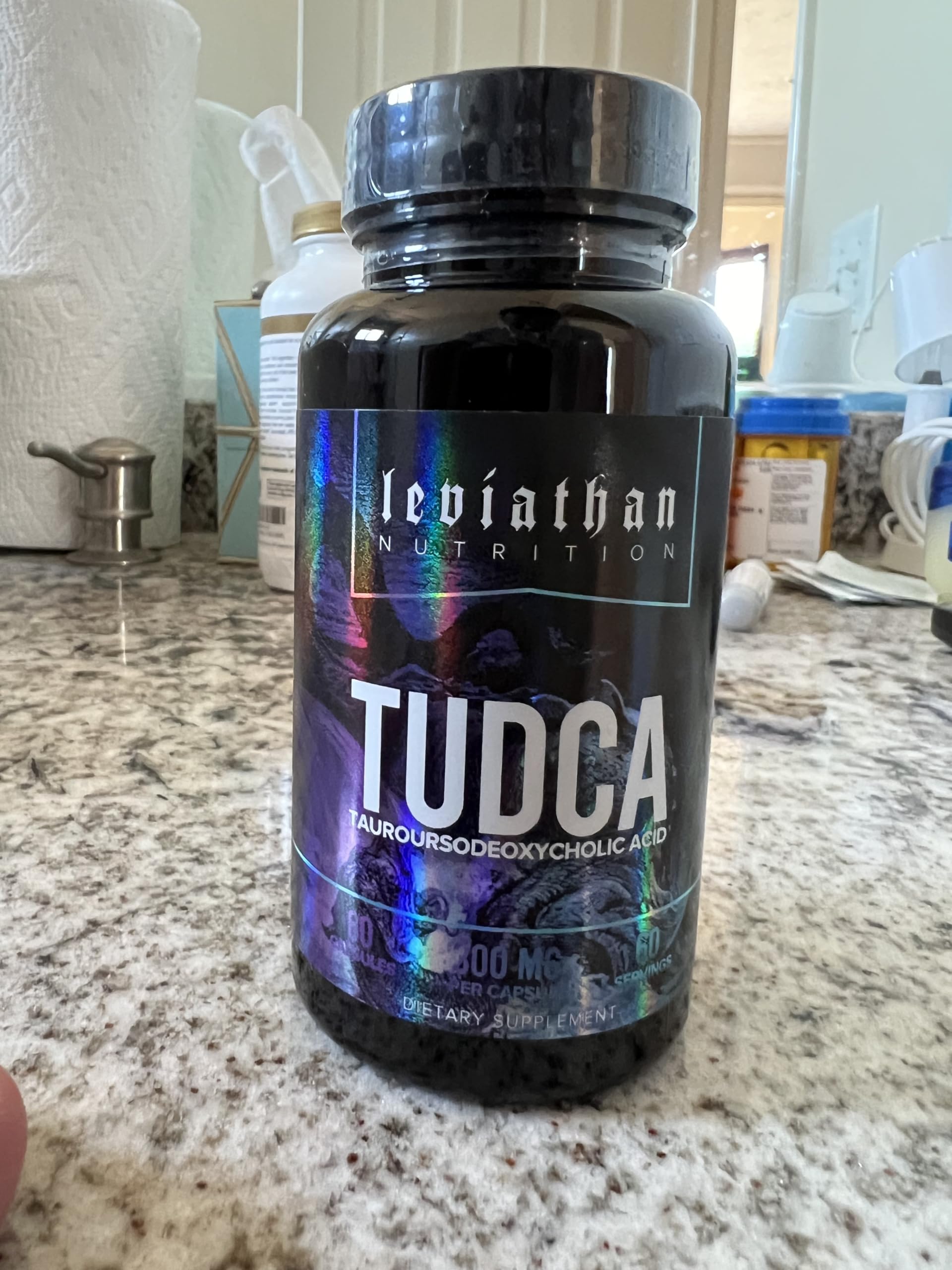 Leviathan Nutrition Tudca capsule close-up showing 300mg dose