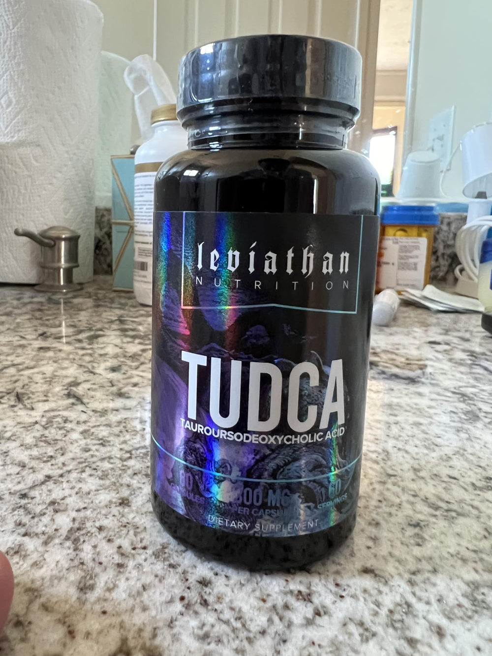 Leviathan Nutrition Tudca capsule close-up showing 300mg dose
