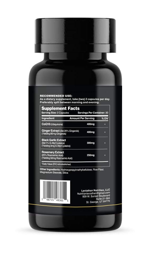 Leviathan Nutrition Vital Heart ingredient scene with rosemary, ginger, and CoQ10 visuals