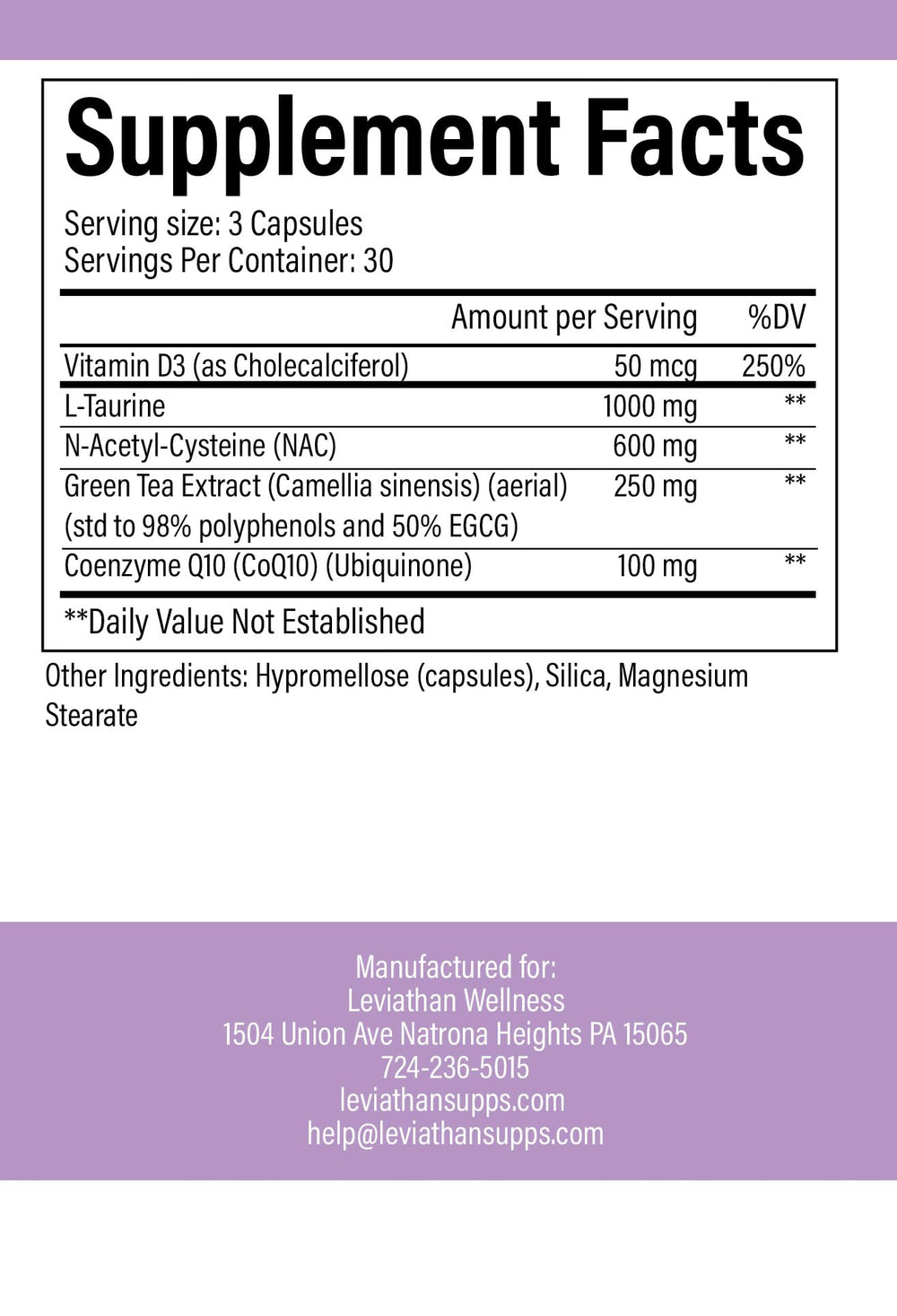 Leviathan Wellness Safeguard label closeup with ingredients list.
