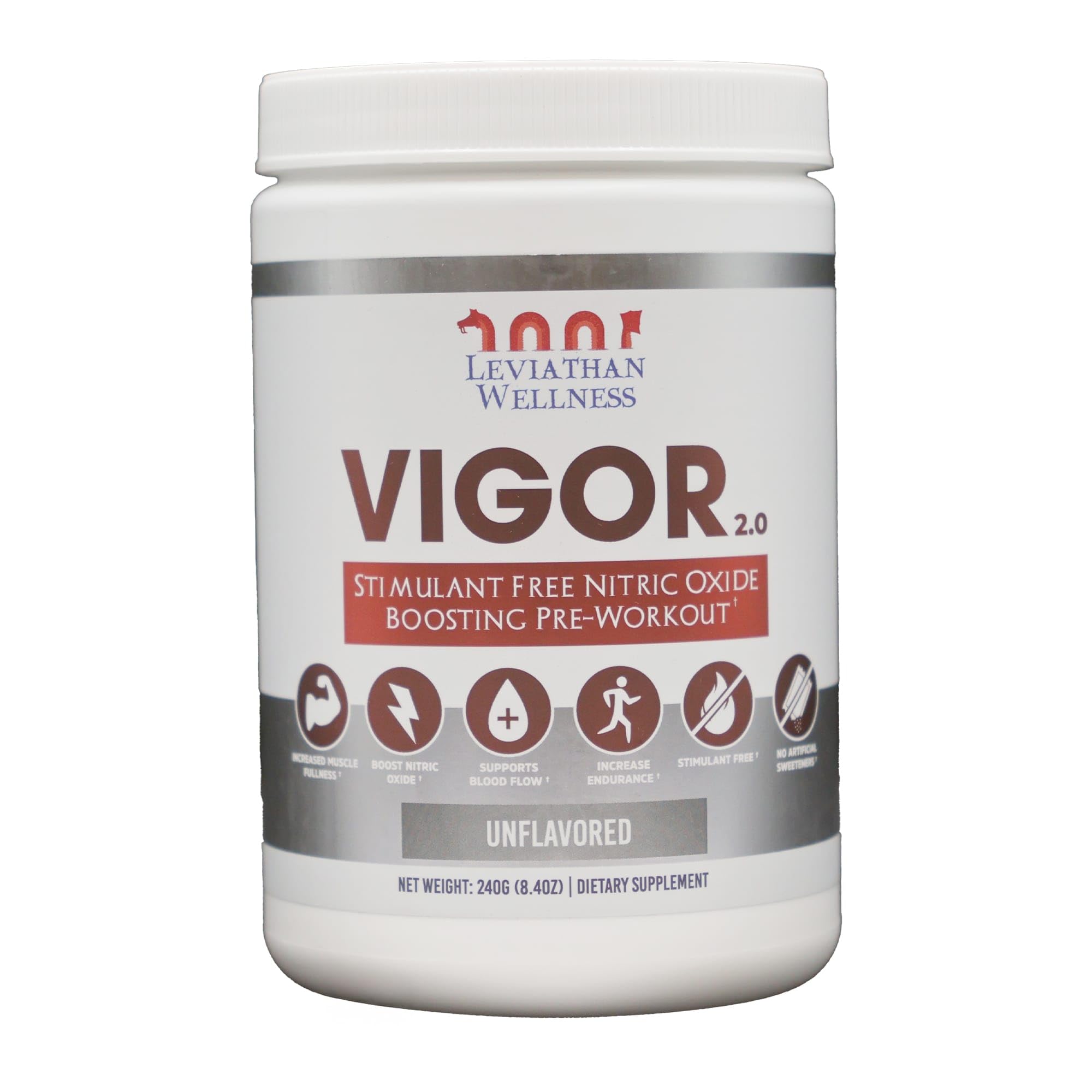 Leviathan Wellness Vigor V2 unflavored powder tub front for workouts