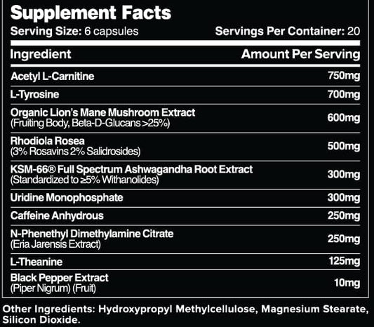 Leviathan Zenith packaging front highlights a daily supplement for balanced energy.