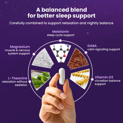 Levium Sleep Formula capsules on palm, simple dosing